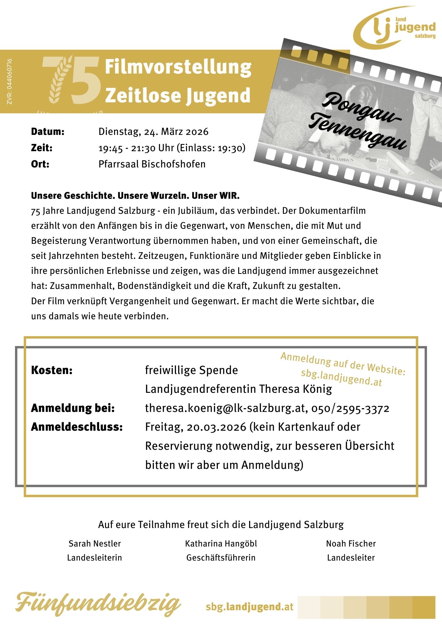 Filmvorstellung Pongau-Tennnengau: Zeitlose Jugend - 75 Jahre Landjugend Salzburg (SBG)