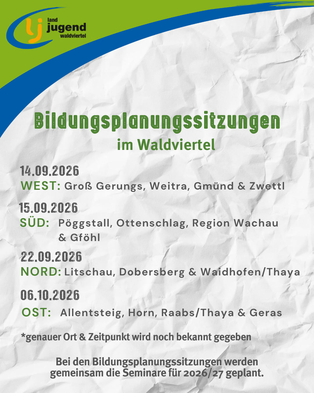 Bildungsplanungssitzung in der Bildungsregion WAV West